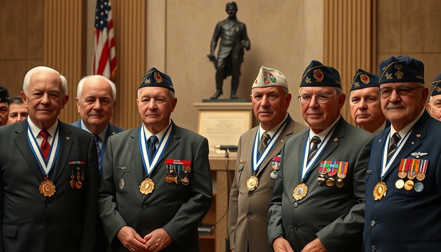 Veterans at Medal of Honor dedication ceremony in a grand hall.