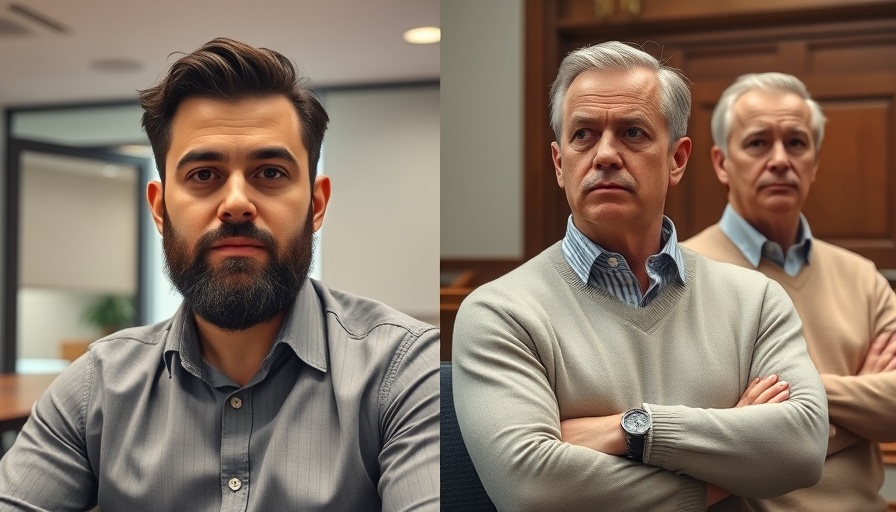 Menendez brothers in courtroom and man in office setting.
