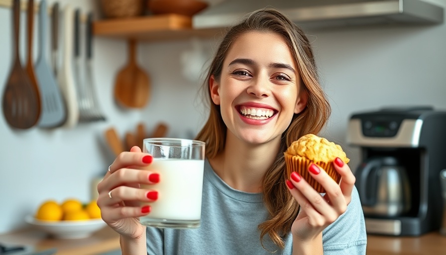 Smiling woman with quick healthy breakfasts in kitchen.