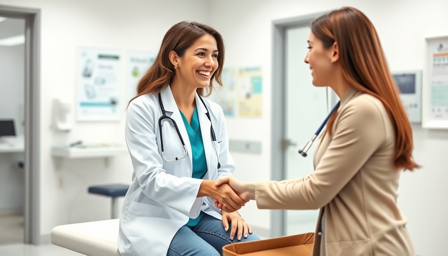 Young woman visiting gynecologist, handshake in clinic