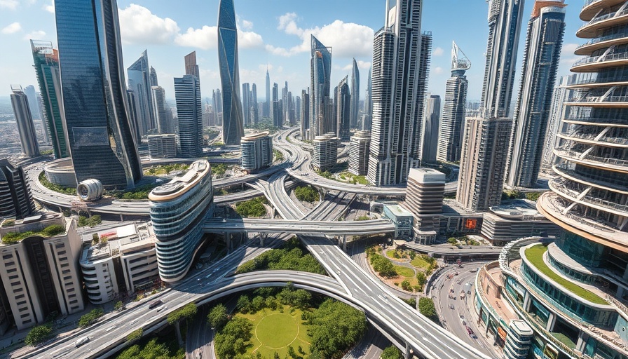 Futuristic urban landscape illustrating Dallas bullet train project.