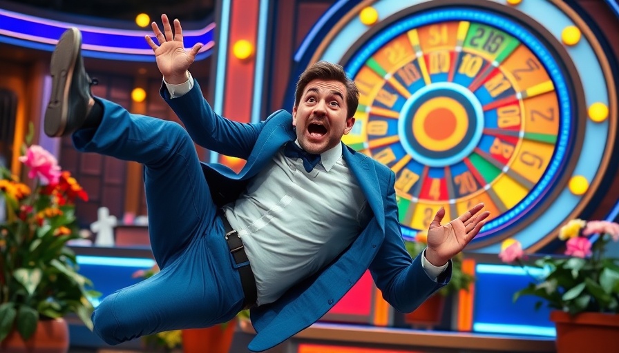 Game show fall with dynamic expressions and surprised reactions.
