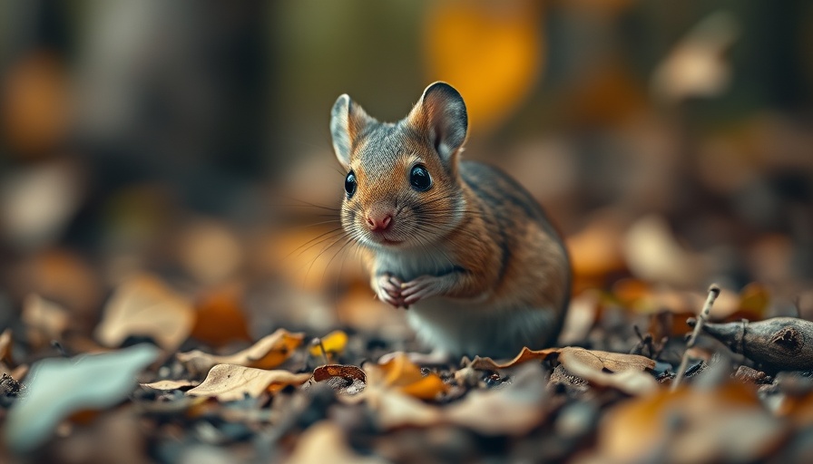 Mouse with whiskers in forest setting, exploring brain pathways.