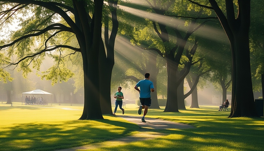 Two joggers in a green park, related to prescribing parkrun.