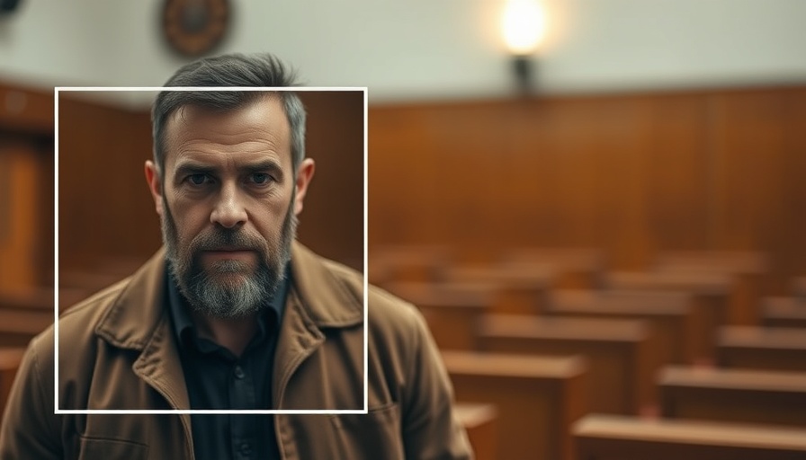 Courtroom scene with inset photo, US news focus