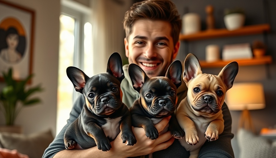 Person holding French bulldog puppies in a room, associated with pet theft.