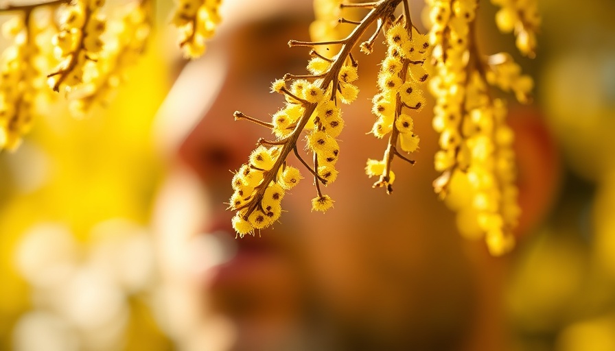 Pollen catkins with person sneezing, highlighting hay fever.