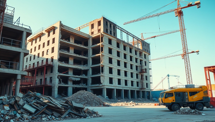 San Antonio breaking news today: construction site with a partially demolished building in bright daylight.