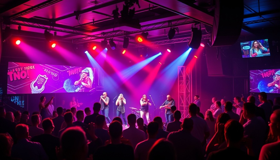 Nightclub scene with performers on stage and audience, Dominican Republic.