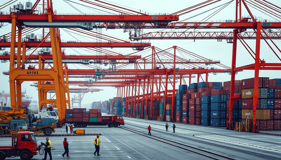 Houston business at bustling port with cranes and containers.