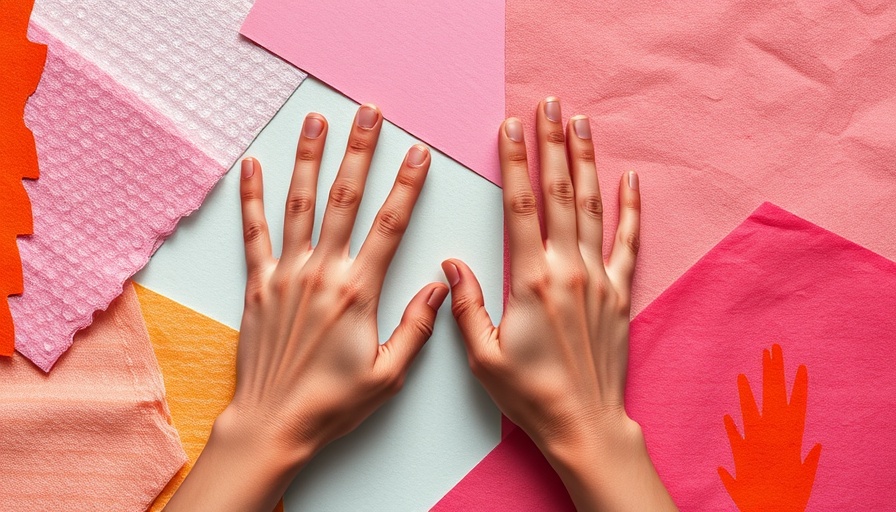 Abstract collage hands with textured surfaces for shingles self-care