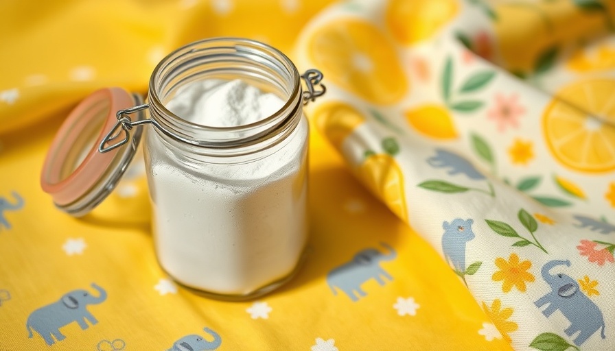 Homemade baby powder in a jar on colorful cloths.