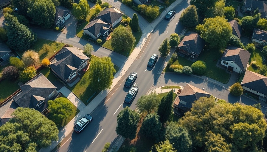 Aerial view of Eagle Rock neighborhood with police cars.