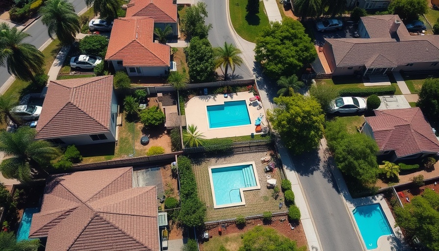 Aerial view of Eagle Rock neighborhood with police presence