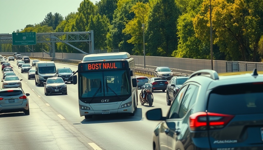 Houston airport bus route on a busy highway surrounded by cars.
