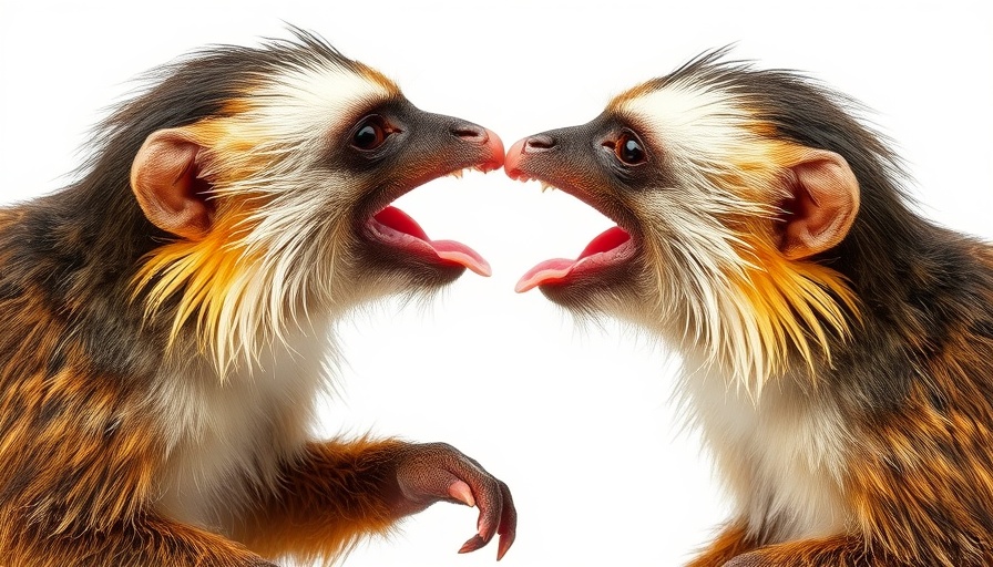 Marmosets displaying tongue movements in simple white background.