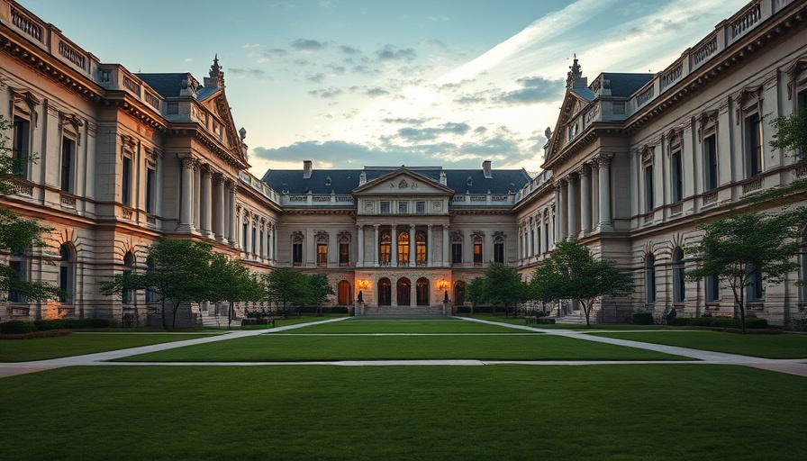University campus at dusk reflecting changing immigration statuses for international students.
