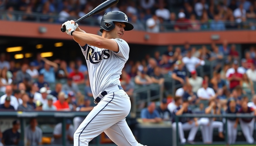 Tampa Bay Rays player swinging bat during game.