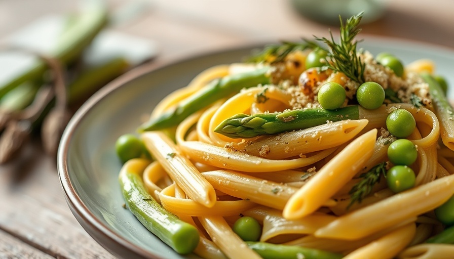 Spring Pea and Asparagus Pasta with fresh herbs.