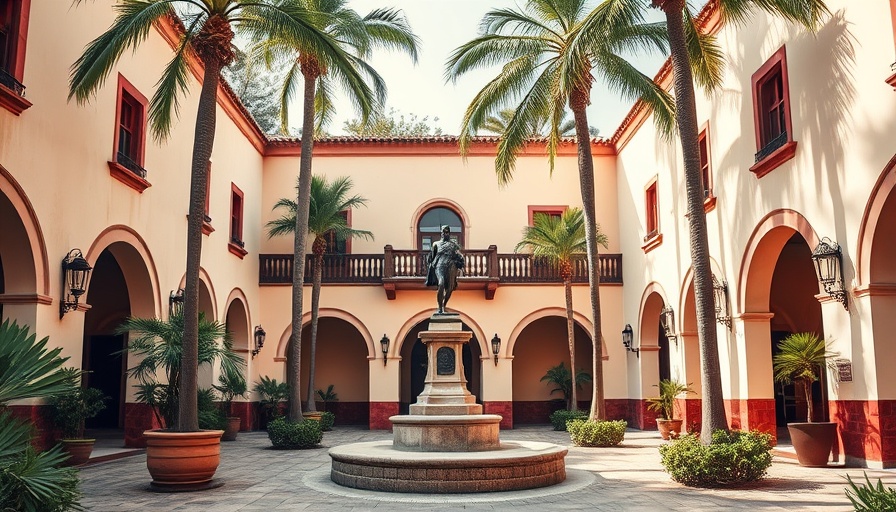 Picturesque Alamo Heights courtyard with statue, best place to live.