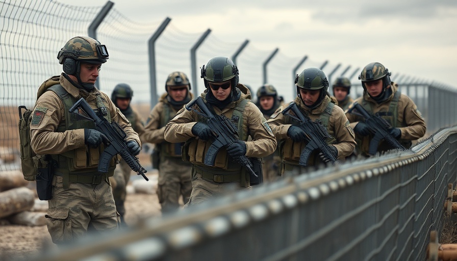 Soldiers inspecting fence in federal lands operation