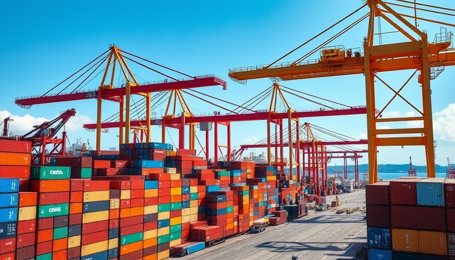 Port with shipping containers and cranes, illustrating impact on markets.
