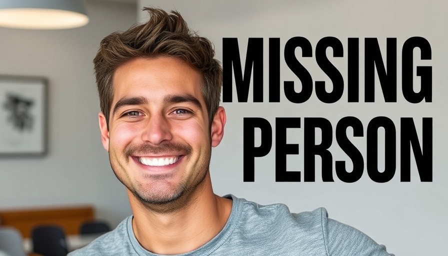 Portrait of man with 'Missing Person' text beside.