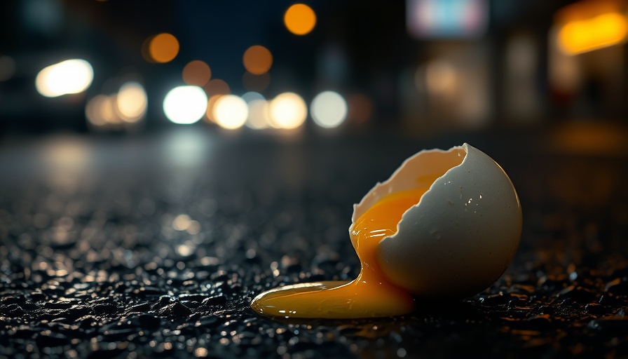 Cracked egg on road after Mokena Illinois semi-truck fire.