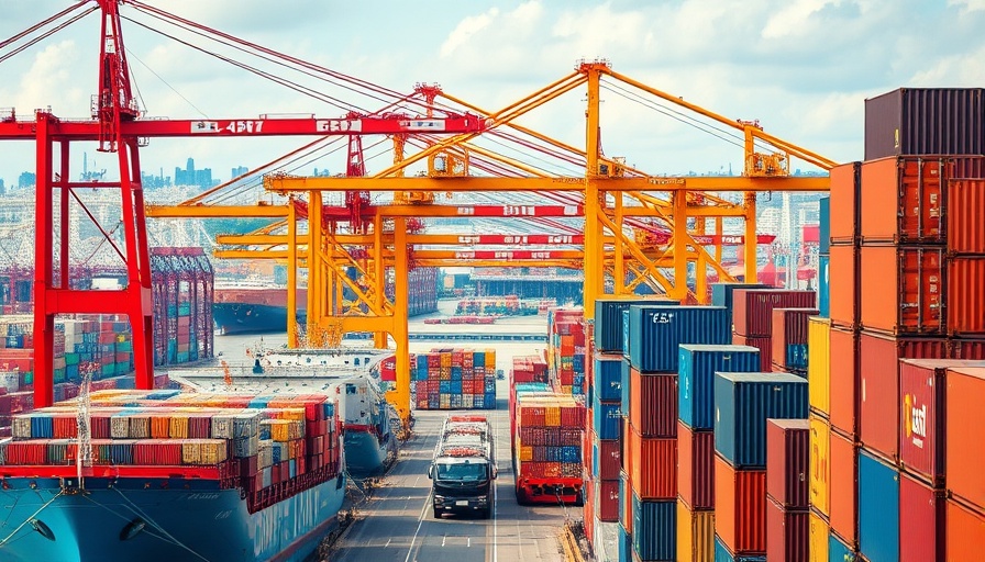 Impact on markets with shipping port cranes and cargo containers.