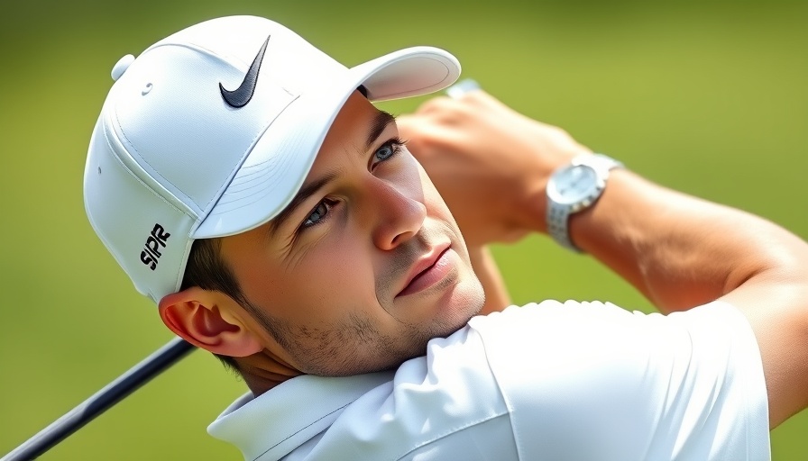 Golfer mid-swing during Masters final round.