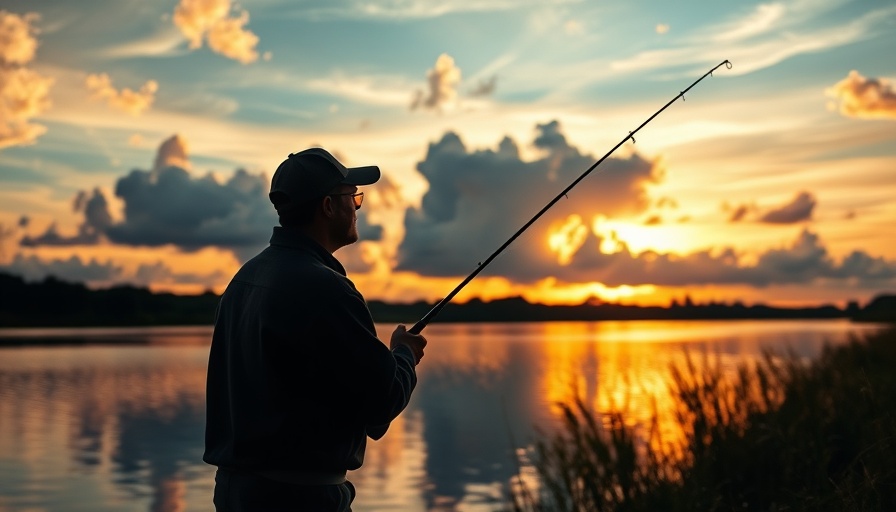 Angler fishing at sunset by Houston lakes stocked with catfish