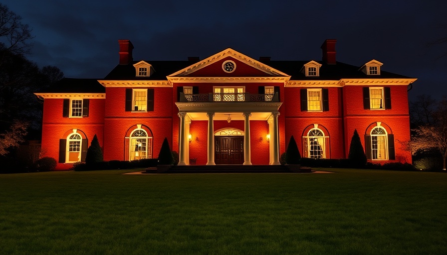 Pennsylvania Governor Shapiro mansion at night illuminated in arson fire investigation.