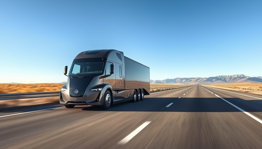Futuristic self-driving truck on open highway.