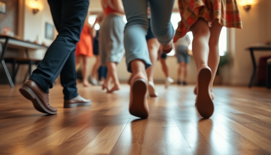 Close-up of dancing feet on wooden floor showcasing neuroscience of dance.