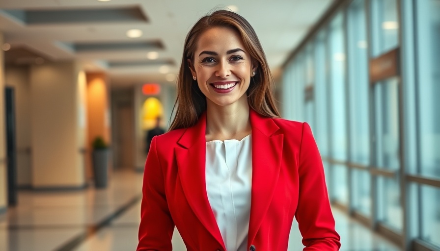 San Antonio business professional in bank lobby with logo.