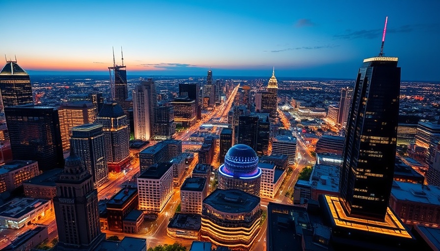 Twilight view of San Antonio-Austin skyline in the mega-metro.