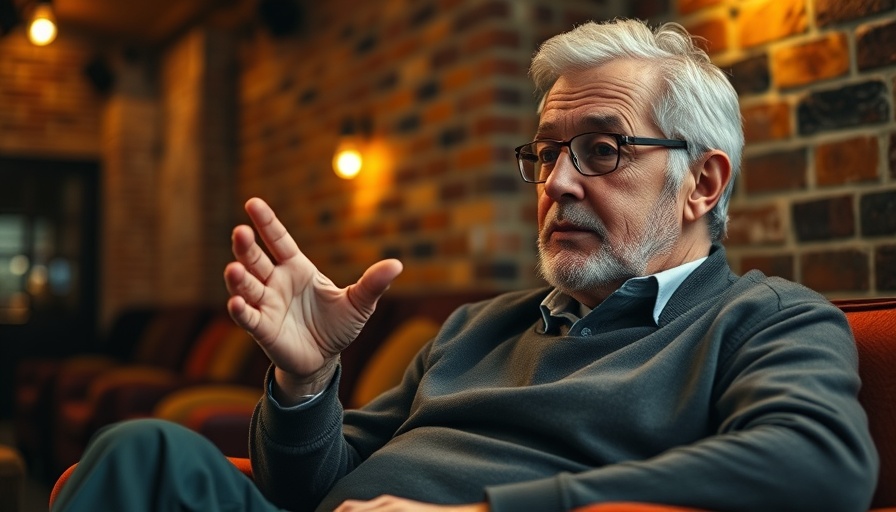 Man gesturing in colorful studio setting, discussing Democratic Party relevance.
