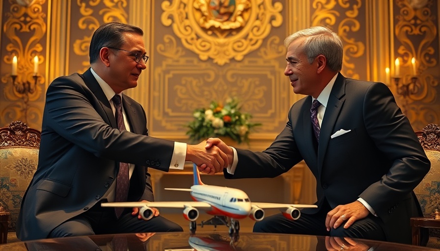 Breaking news image of two men shaking hands in elegant room.