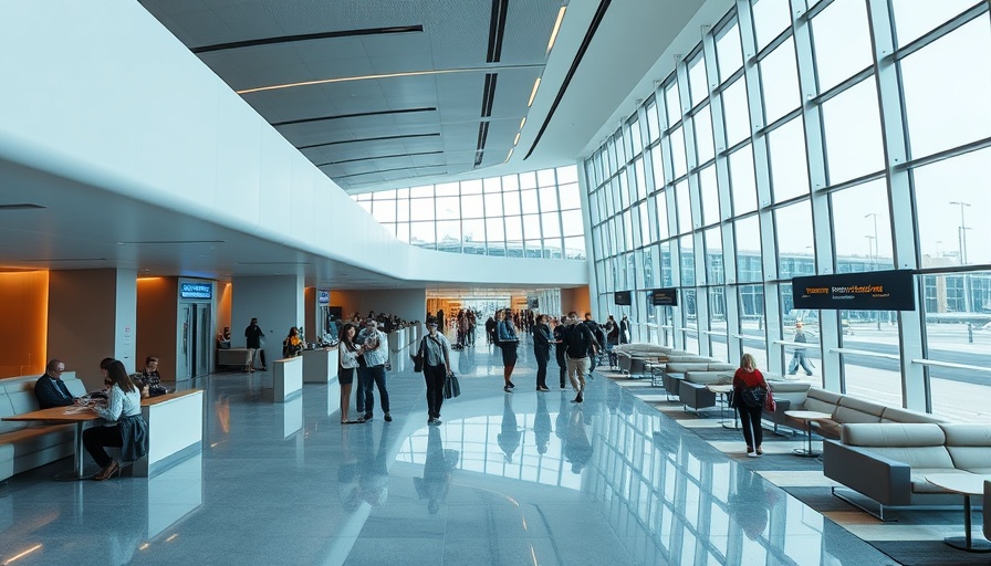 United Airlines new club at Houston Bush Airport, modern lounge design.