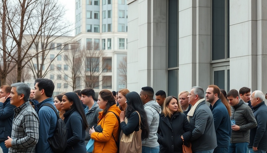 People waiting in line outside government building, HHS layoffs may be illegal.