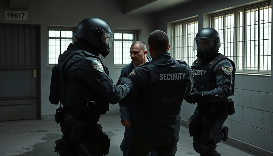 Security officers handling a detainee, national news headlines.
