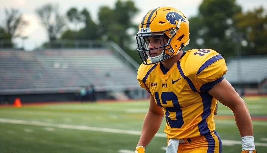 High school football player focused on field, vibrant colors.