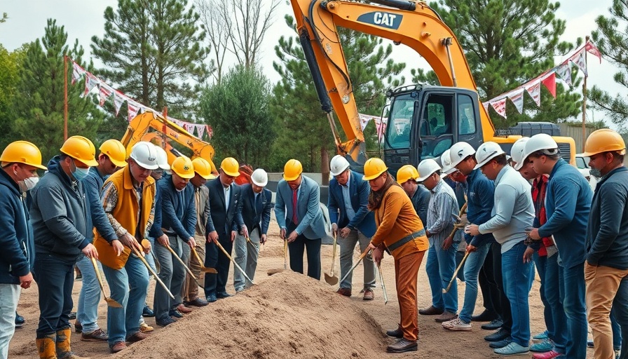 Rockwall housing developments groundbreaking ceremony with group in helmets.