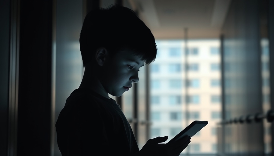 Thoughtful boy with tablet in dimly lit hallway as autism rates rise to 3%