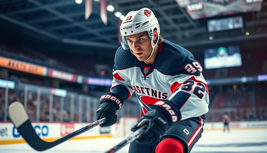 Hockey player in action on ice, representing dynamic sport.