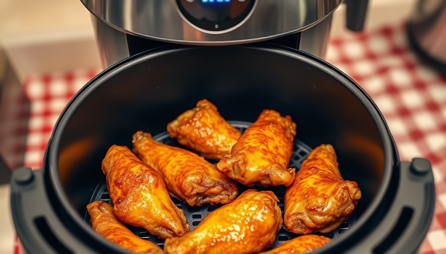 Air fried chicken wings in air fryer, golden and crispy.
