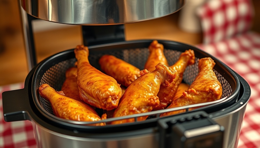 Golden air fried chicken wings in air fryer basket.
