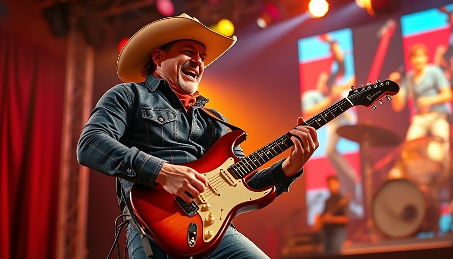 Energetic cowboy musician performs at 2025 F1 Grand Prix stage.