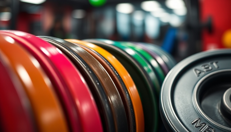 Colorful weight plates in a San Antonio gym setting.