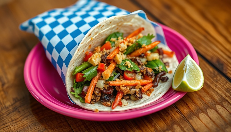 Vegan taco at Plantaqueria in San Antonio on a pink plate.